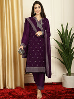 Thumbnail for Jyoti Fashion Women's Burgundy Georgette Resham Thread & Sequin Kurta with Trouser & Dupatta - Distacart