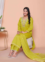 Thumbnail for Miravan Womens Muslin Yellow Kurta And Palazzo With Dupatta Set - Distacart