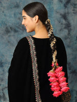 Thumbnail for Ruby Raang Gold Gota Pati Work And Pink Rosses With Black Thread & Golden Stones - Distacart