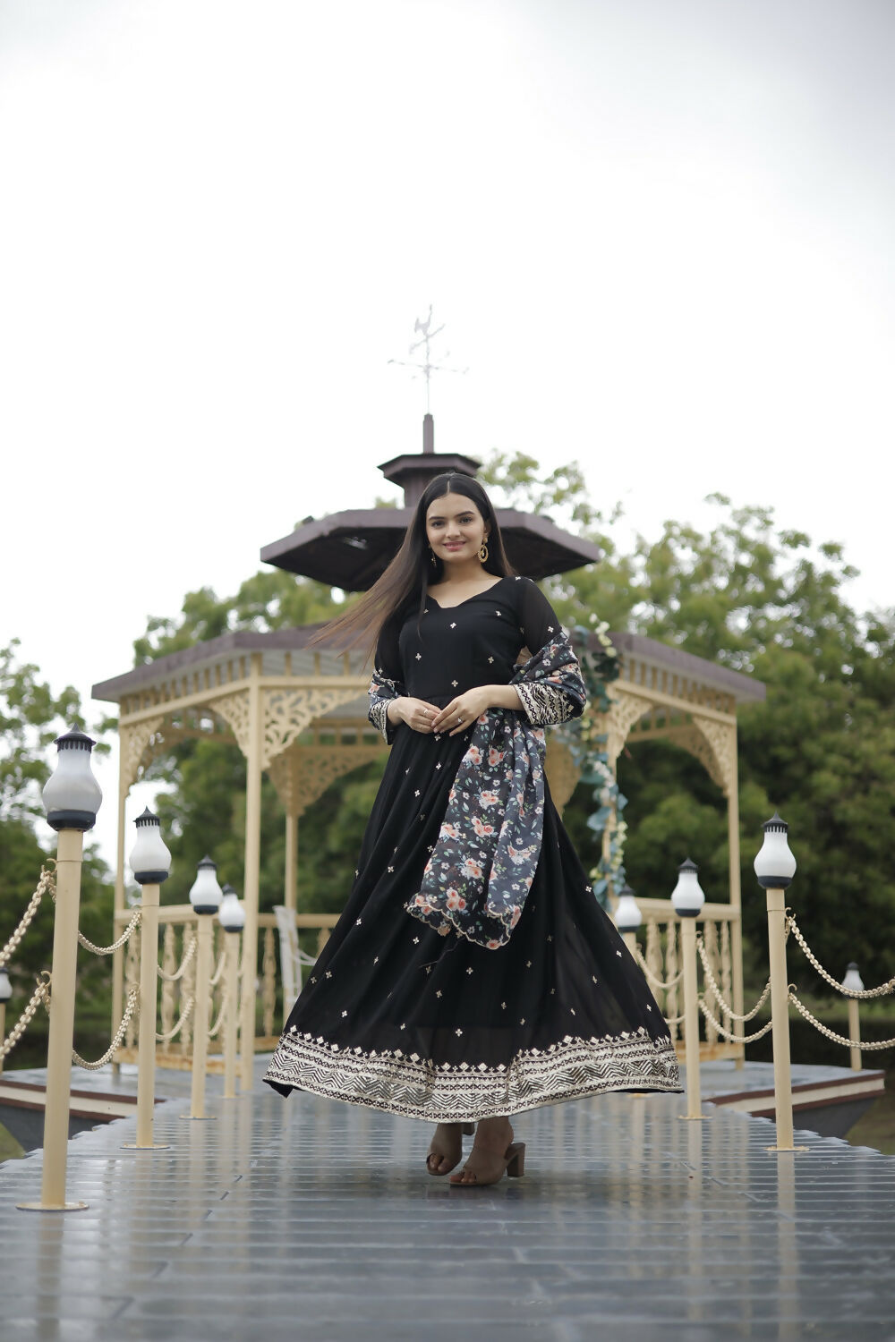 Aayaa Designer Embroidery Zari Sequins-Work Faux Blooming Georgette Suit - Black - Distacart
