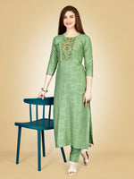 Thumbnail for Jyoti Fashion Women's Sea Green Viscose Rayon Embroidered Kurta Pant Set - Distacart