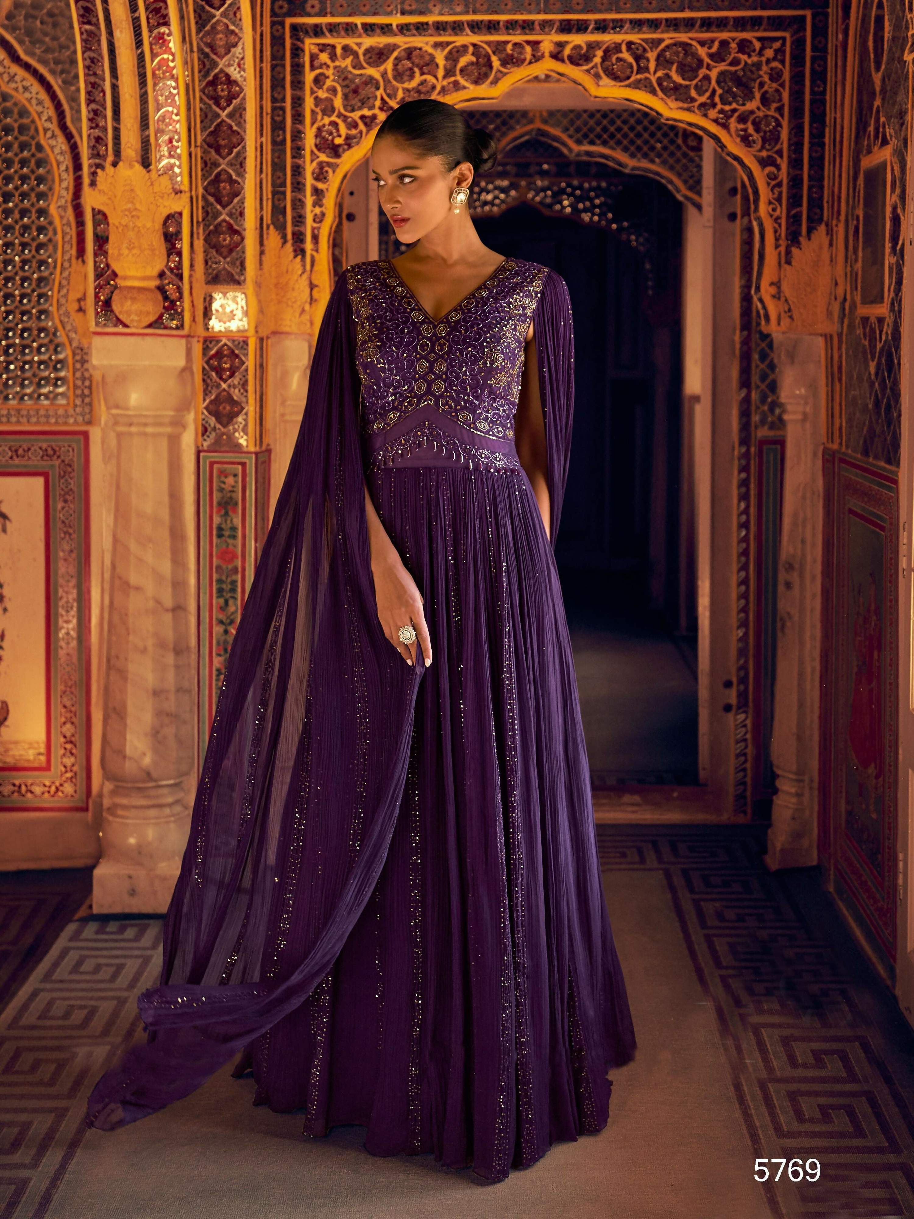 Anaita Purple Shimmer Jacquard Silk Readymade Anarkali Suit with Heavy Embroidery Work - Distacart