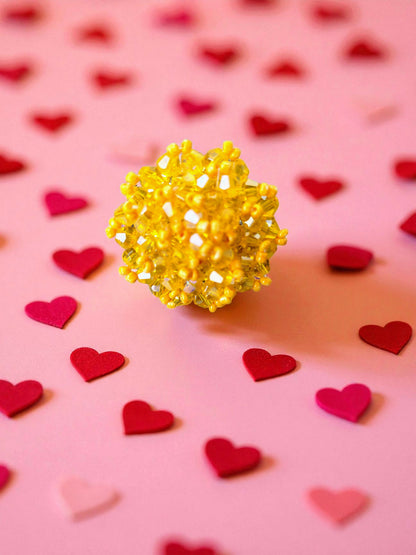 Inhanns Rang-E-Roshan Adjustable Ring – Handmade Crystal Statement Ring - Yellow - Distacart