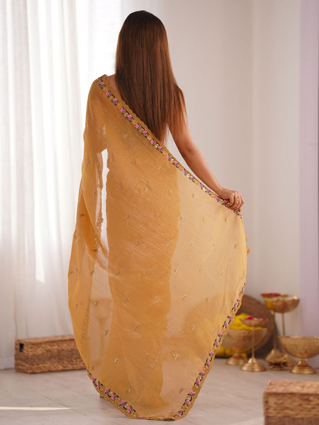 Mitera Embellished Sequinned Silk Blend Saree - Distacart