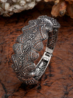 Thumbnail for NVR Women's Silver-Toned German Silver Oxidised Kada Bangle - Distacart