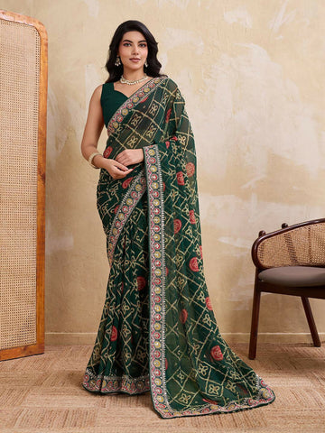 Teeya Creation Womens Stylish Simply Wedding Wear Georgette Saree-Green - Dista