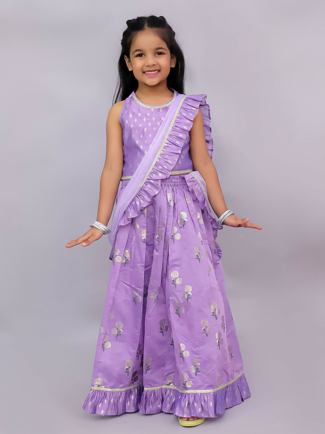 Lil Drama Mishti Purple Lehanga Choli Dupatta Set For Girls
