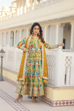 Thumbnail for Jyoti Fashion Women's Green Russian Silk Sequins Zari Embroideredy Anarkali Dress with Dupatta - Distacart