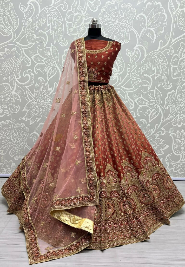 Jyoti Fashion Women's Scarlet Bridal Net Fancy Dori & Sequins Multi Thread Embroidered with Diamond Work Wedding Lehenga Choli - Distacart