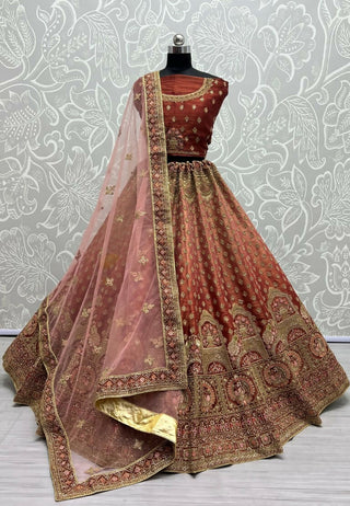 Jyoti Fashion Women's Scarlet Bridal Net Fancy Dori & Sequins Multi Thread Embroidered with Diamond Work Wedding Lehenga Choli - Distacart