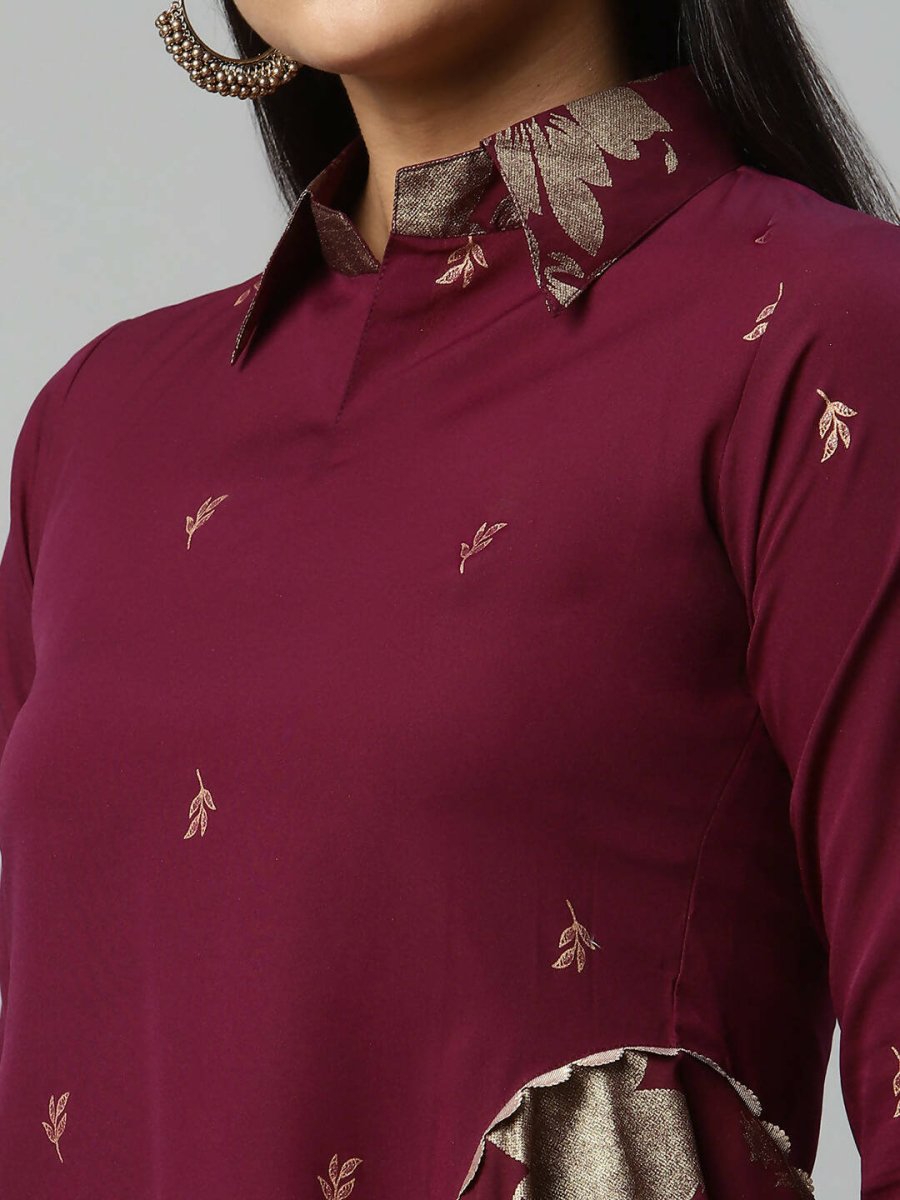 Ahalyaa Women Wine Crepe Printed Tunic - Distacart