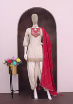 Thumbnail for Anaita White Embroidered Silk Stitched Dhoti Suit - Distacart