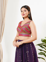 Thumbnail for Joban Fashion Magenta Multi Brocade Padded Blouse With V Neck Sleeveless