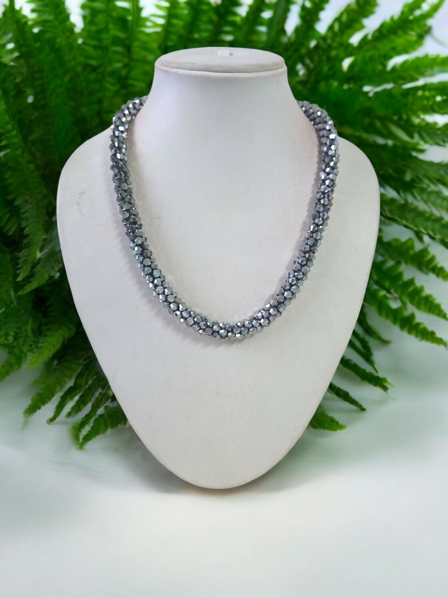 Inhanns Noor-E-Jalwa – Handmade Crystal Bead Necklace -Adjustable - Titanium - Distacart