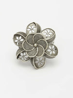 Thumbnail for NVR Women's Silver-Toned Floral Shape Adjustable Finger Ring - Distacart