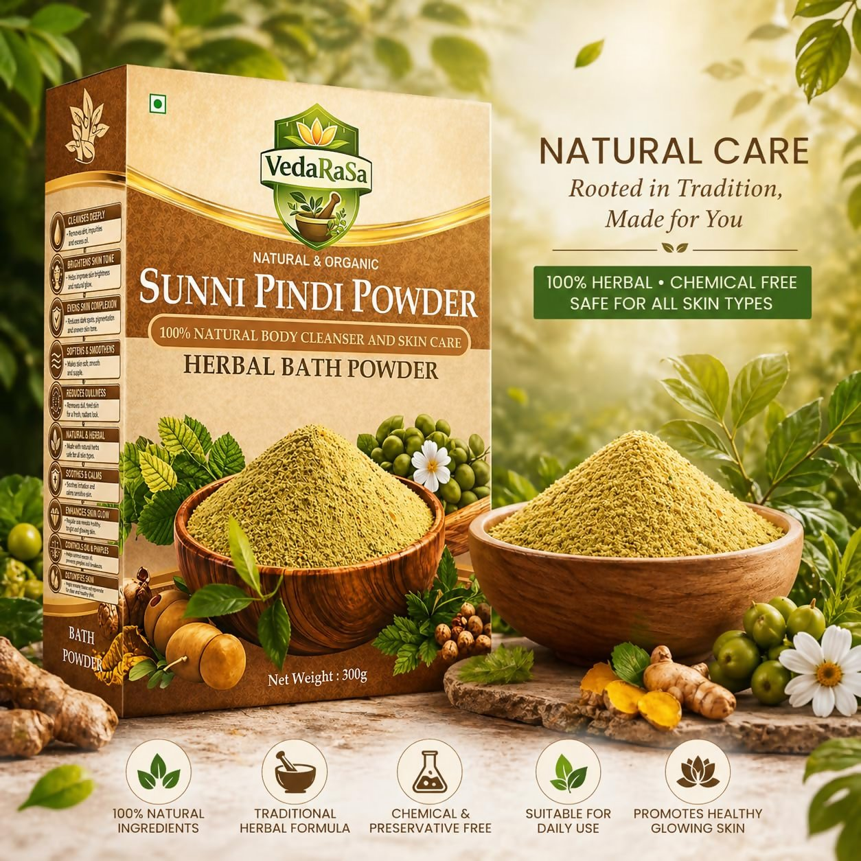 VedaRasa Sunni Pindi Herbal Bath Powder - Dista