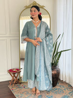 Thumbnail for The52 Women's Beautiful Rayon Fabric Embroidery Work A-Line Kurta Pant and Dupatta Set - Distacart