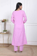 Thumbnail for Miravan Womens Pink Lucknowi Angrakha Style Kurta With Palazzo - Distacart