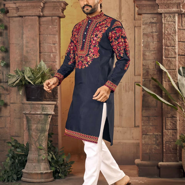 Anaita Blue Multi Thread Work Silk Straight Kurta - Distacart