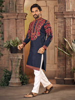Thumbnail for Anaita Blue Multi Thread Work Silk Straight Kurta - Distacart