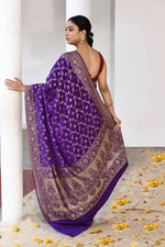 Thumbnail for Joban Fashion Purple Crepe Chiffon Pure Handloom Banarasi Silk Saree