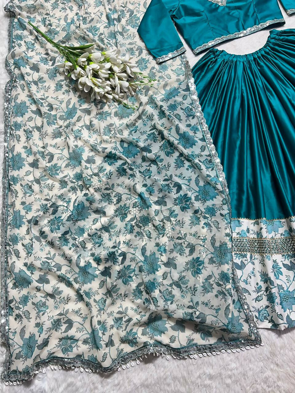 Preksha Creation Indian Namarari Special Sky Blue Women Digital Print and 9 mm Sequence work Lehenga Choli - Distacart