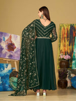 Thumbnail for Jyoti Fashion Women's Bottle Green Georgette Embroidered Anarkali Kurta Pant Set With Dupatta - Distacart