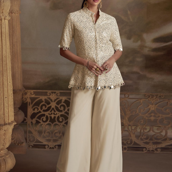 Anaita White Georgette Readymade Suit with Embroidery Work - Distacart