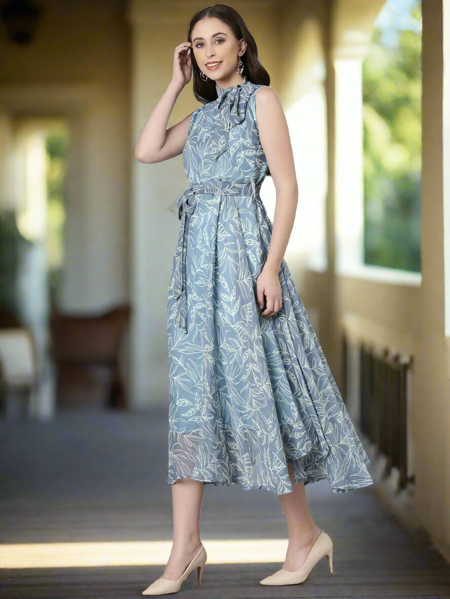 Souchii Grey Floral Chiffon Maxi Dress