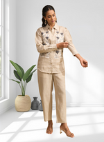 Thumbnail for Joban Fashion Beige Linen Embroidered Readymade Cord Set - Distacart