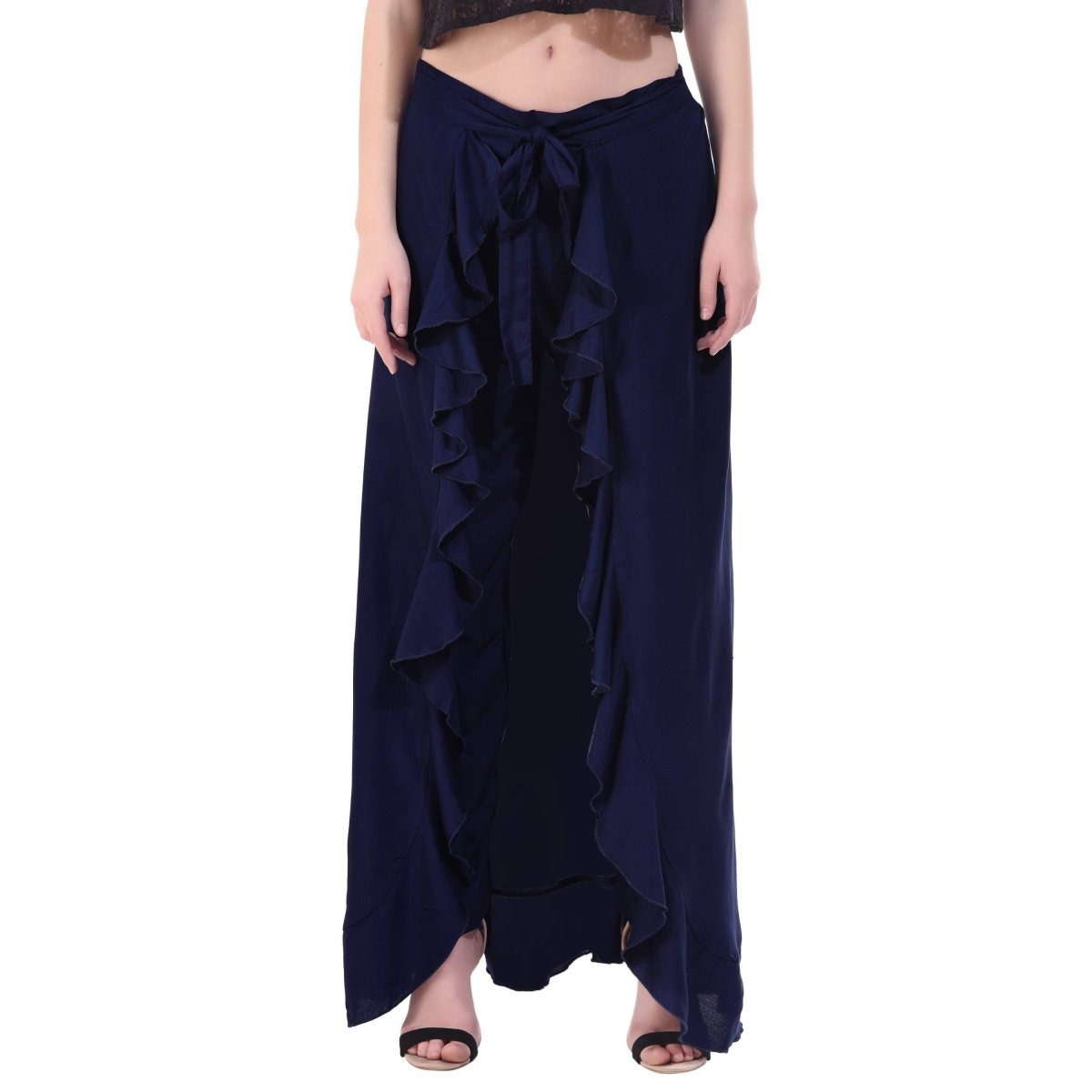 Asmaani Navy Blue Color Plain Ruffle Palazzo