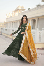 Thumbnail for Aastha Fashion Women's Bottle Green Faux Georgette Sequins Embroidered Anarkali Dress with Dupatta - Distacart