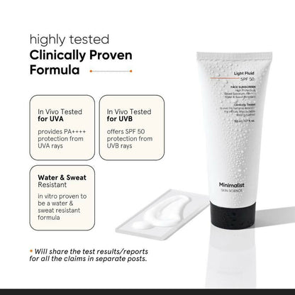 Minimalist Light Fluid Face Sunscreen with SPF 50 PA++++ - Lightweight, Water & Sweat Resistant - Distacart