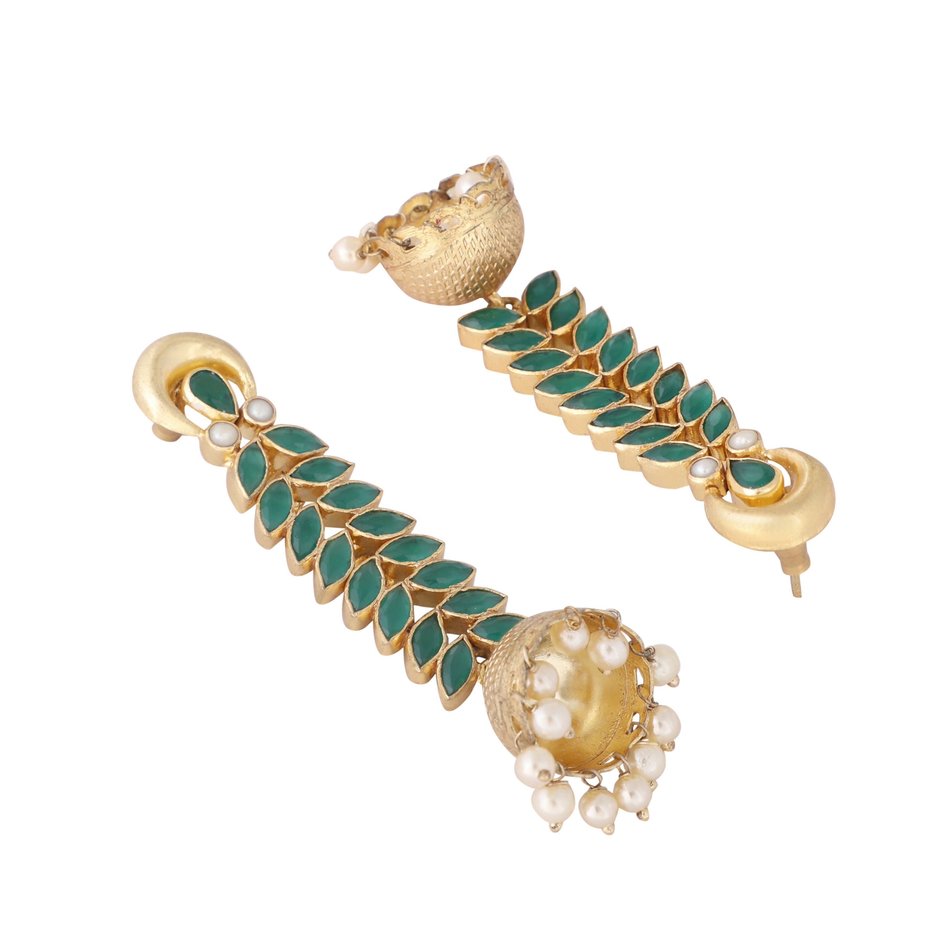 Nuyug 22K Gold Plated Green Fern Earrings