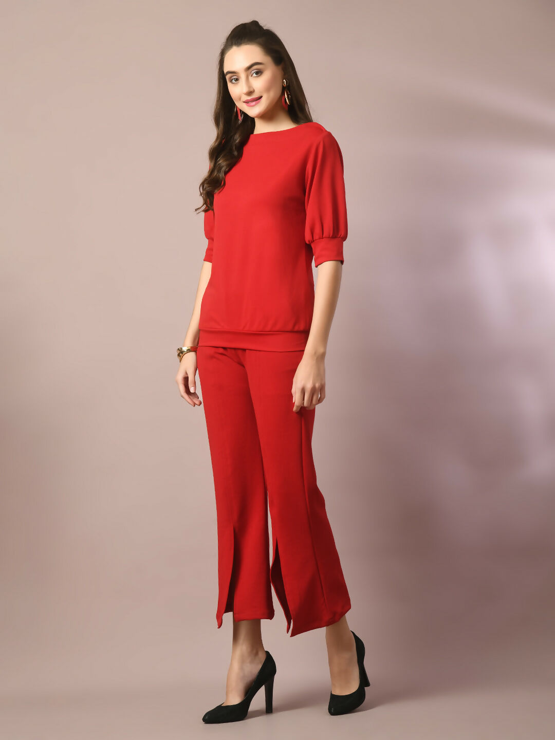 Myshka Women's Red Solid Party Parallel Trousers - Distacart