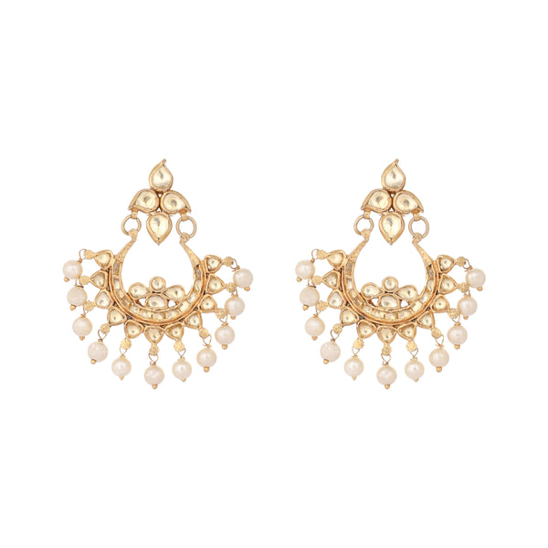 Nuyug 22K Gold Plated Kundan Chandbali Pearl Elegance Earrings