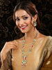 Ruby Raang Gold Polished Kundan Work Multi-Color Long Mint Stonework Necklace With Earrings - Distacart