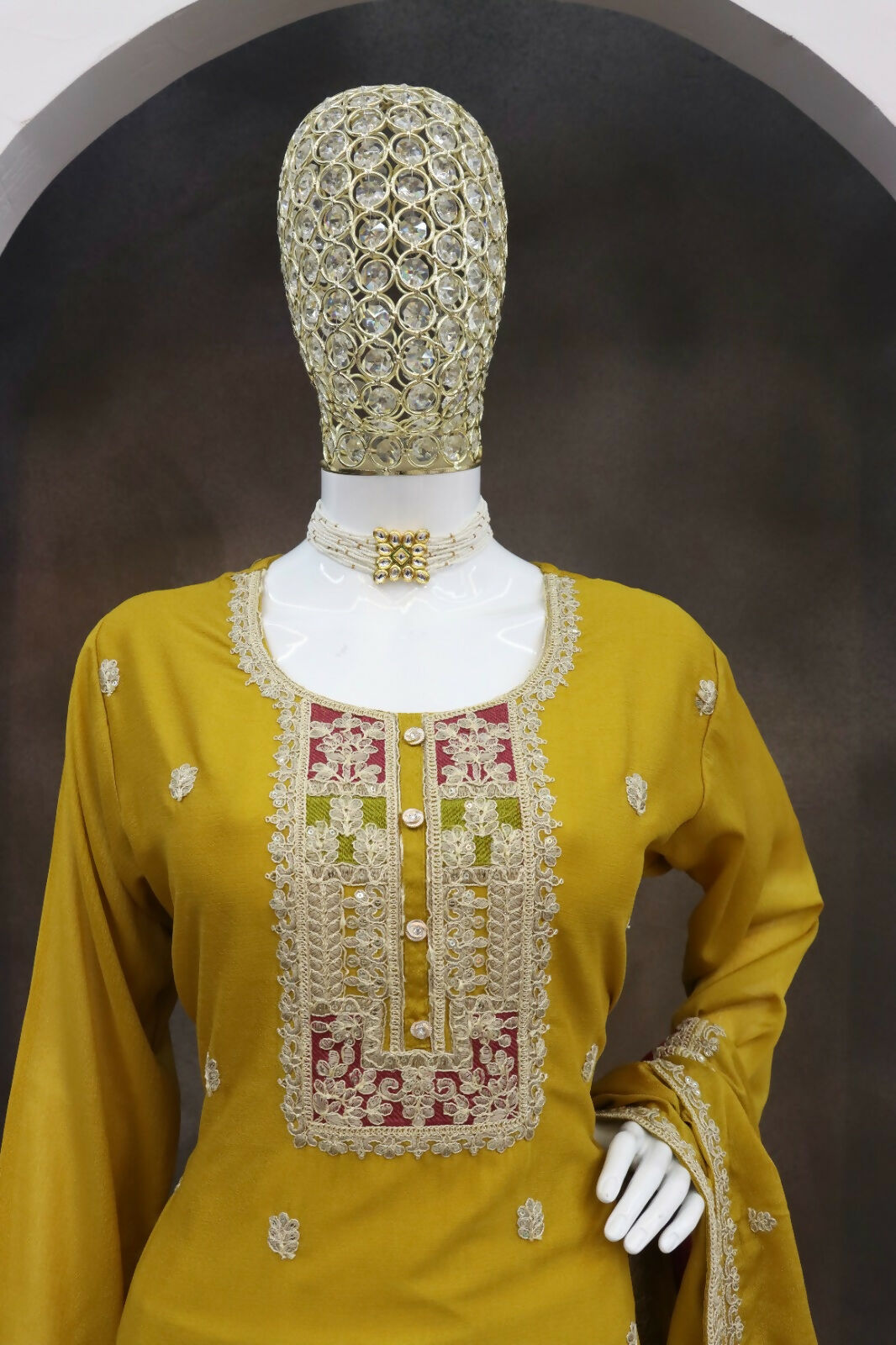 Teeya Creation Yellow Color Chinon Silk Embroidery Work Wedding Wear Designer Salwar Suit - Distacart