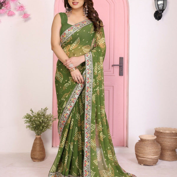 Ai Fashion Mehendi Georgette Rajwadi Bandhani Print Party Wear Saree - Distacart
