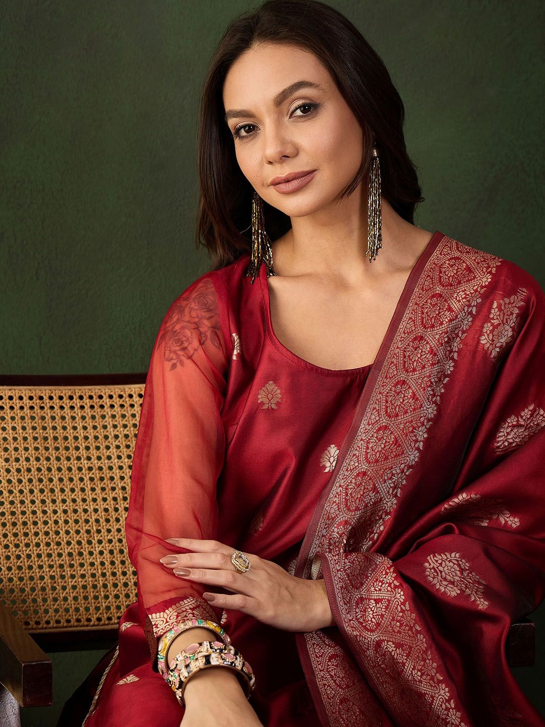 Sangria Woven Design Kurta & Palazzo With Dupatta - Distacart