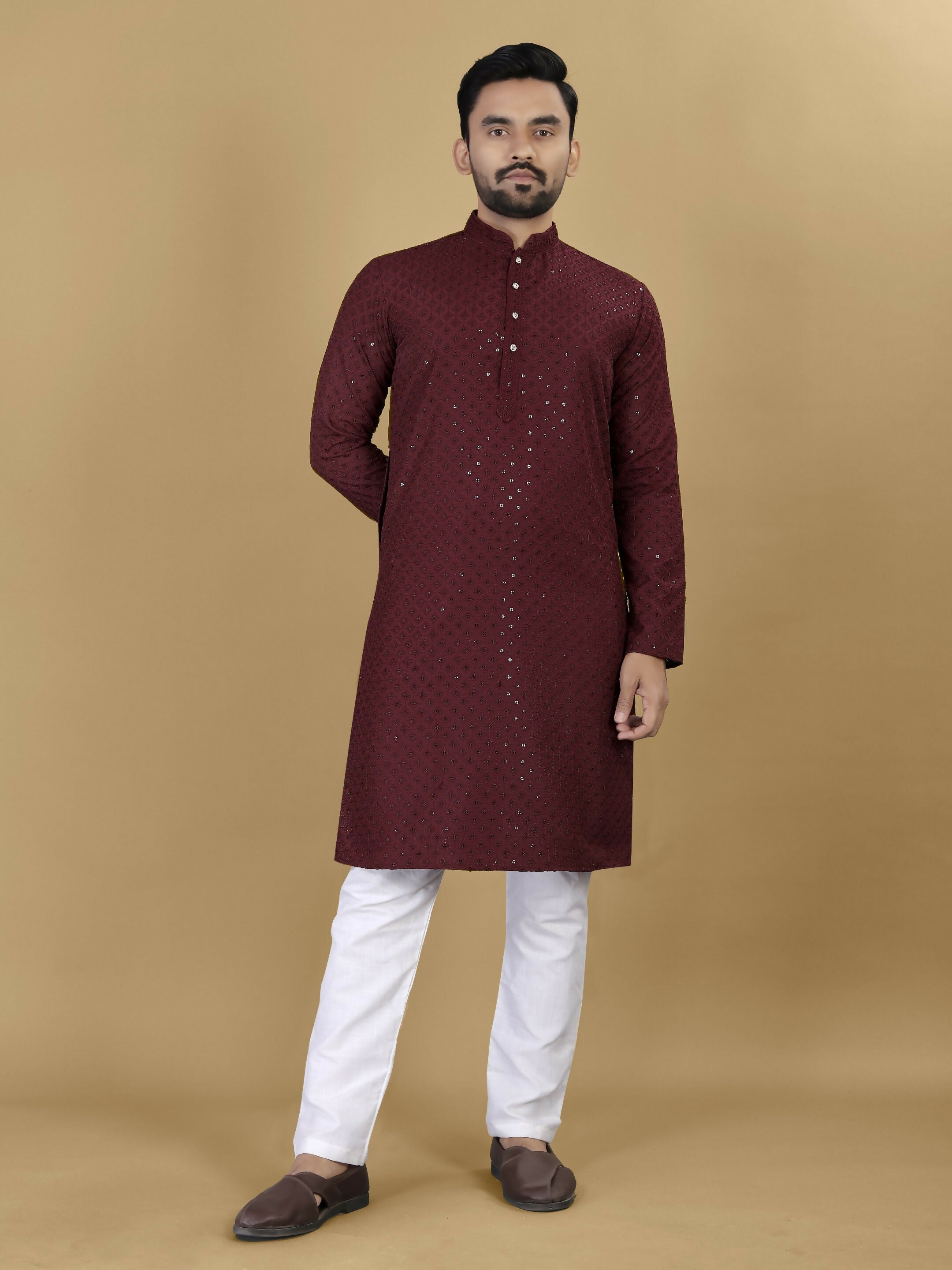 Anaita Maroon Embroidered Rayon Straight Kurta - Distacart