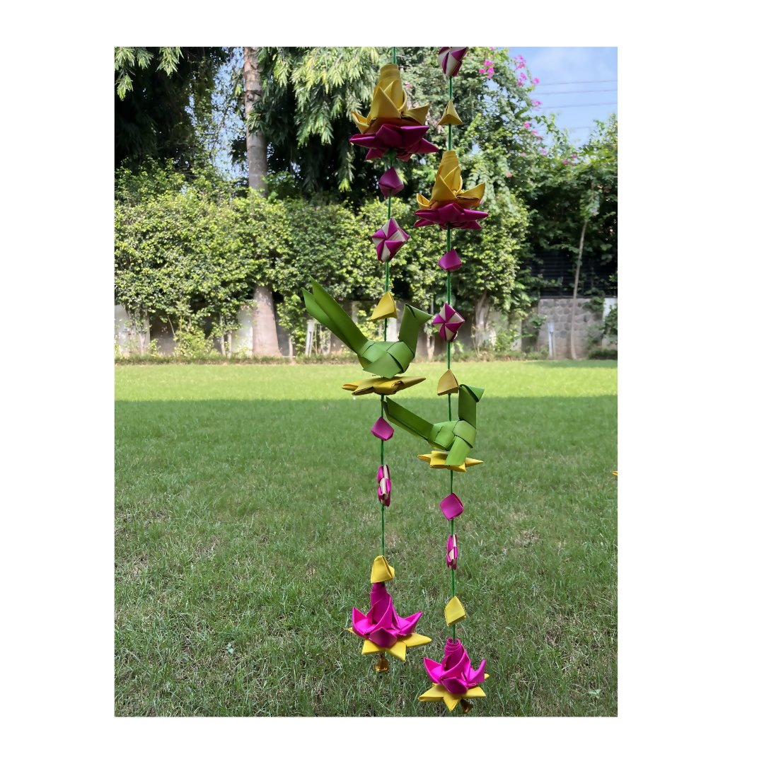 Shuddh Natural Hand Made Palm Leaf Lotus & Parrot Hanging