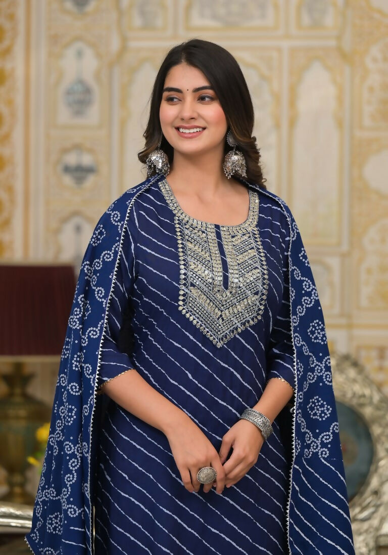 Partywear Designer Blue cotton Stitched Suit With Dupatta - Tanisha - Distacart