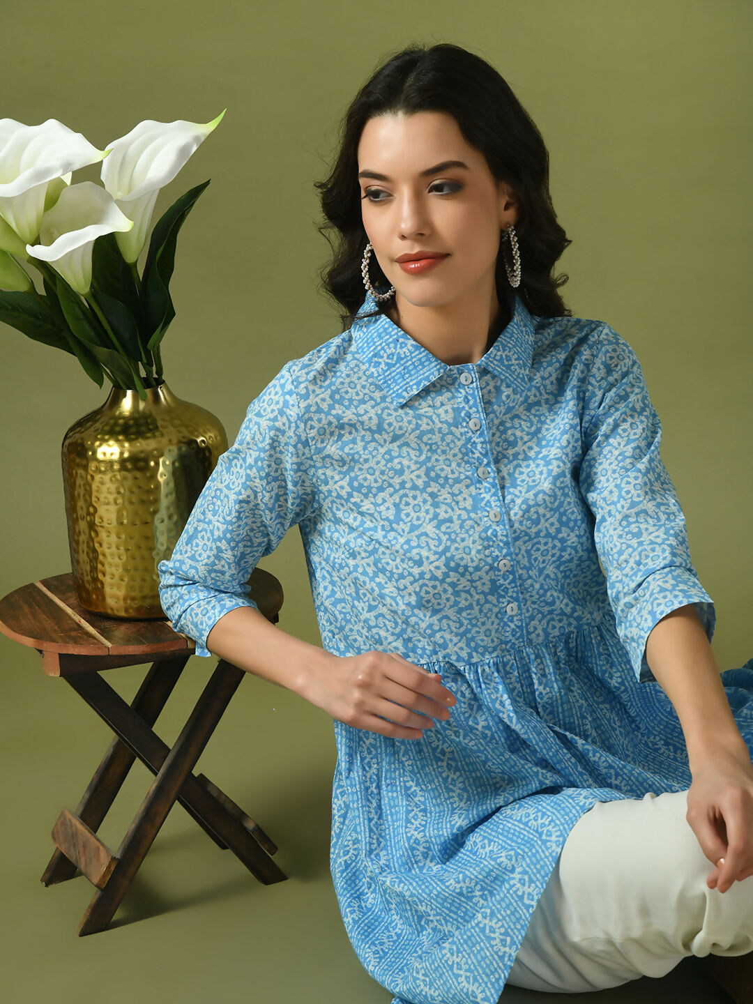 Myshka Women's Blue Embellished Cotton Gathered Party Empire Top - Distacart