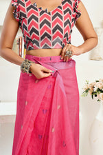 Thumbnail for Vastranavya Pink Digital Printed Linen Ready To Wear Designer Saree with Unstitched Blouse - Distacart