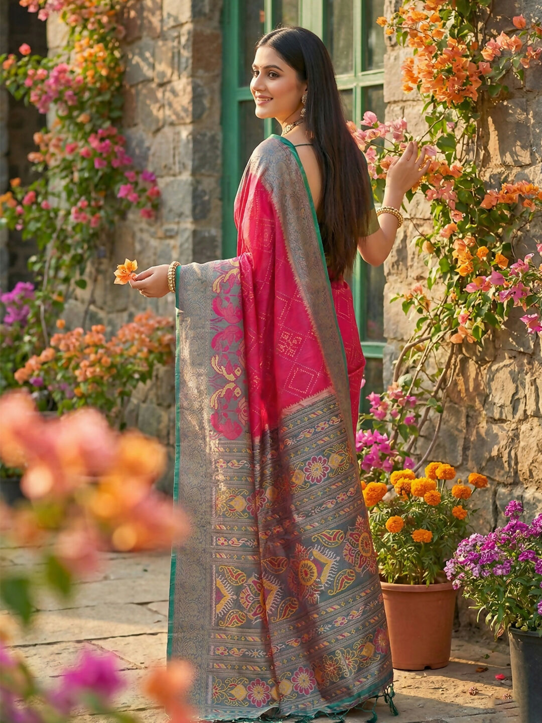 Shree Shyam Fashion Pink Pochampally Silk Saree - Distacart
