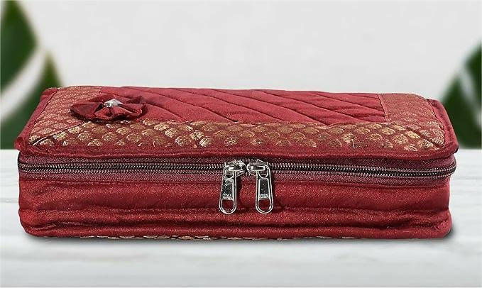 Asmaani Satin 7 Pocket Maroon Bow Jewellery Kit - Distacart
