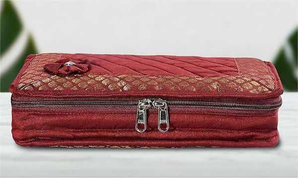 Asmaani Satin 7 Pocket Maroon Bow Jewellery Kit