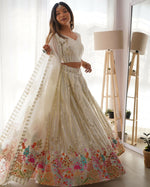 Thumbnail for Joban Fashion white Lehenga Georgette Coding Dori with Sequence with Rivet Moti
