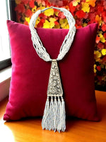 Thumbnail for Inhanns Day-To-Dinner Tie Shaped Oxidized Black Metal Multi-Layered Long Necklace Set - White - Distacart